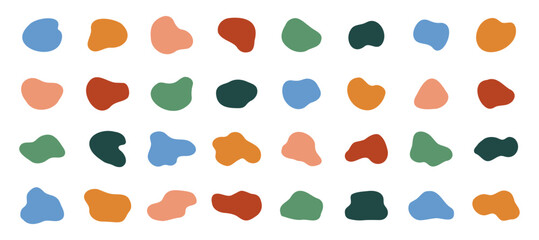 Organic shape set. colorful color palette. decorartive minimal modern art illustration graphic design vector. abstract shape trendy blob circle simple splash liquid matisse contemporary artistic style