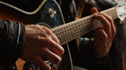 Fototapeta premium man with guitar, talent and instrument with strings, performance and musician