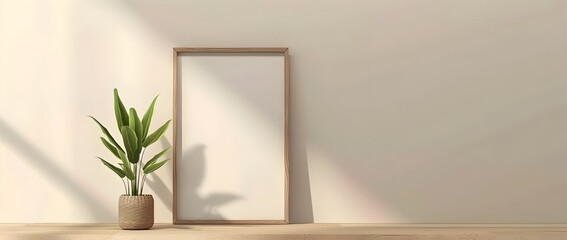 Cozy Home Decor with Framed Artwork Houseplant Accent and Minimal Cartoon Border Design