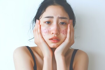 大人のニキビに悩む20代の若い日本人の女性