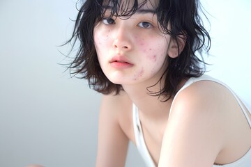 大人のニキビに悩む20代の若い日本人の女性
