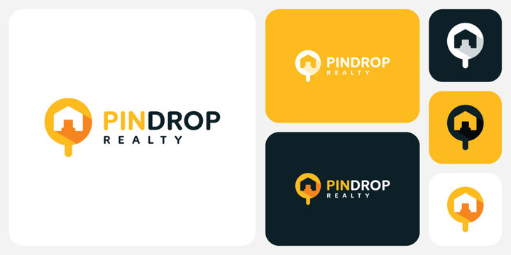 Vector logo design of location pin shape and negative space of house shape with modern, simple, clean and abstract style.