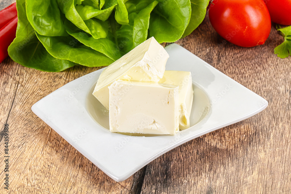 Wall mural greek traditional feta cheese in the plate