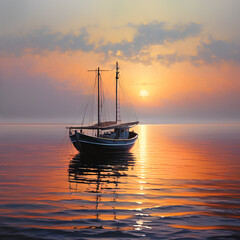 Fototapeta premium boat at sunset