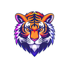 Tiger head closeup with colorful pattern