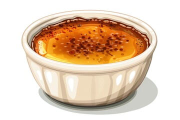 A View of 32-bit Creme Brulee, in a vector cartoon style, isolated white background