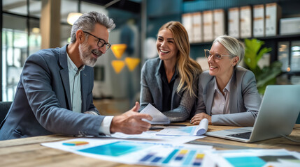 A talented team holds business meetings and discusses strategy with the project's financial analysis process. Businessman planning marketing plan with documents in office, teamwork