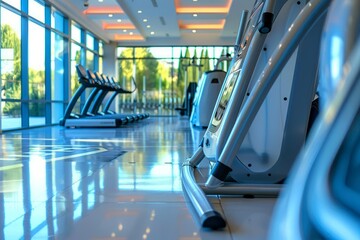 Obraz premium Circuit training in a sleek, hightech fitness center with smart equipment tracking progress