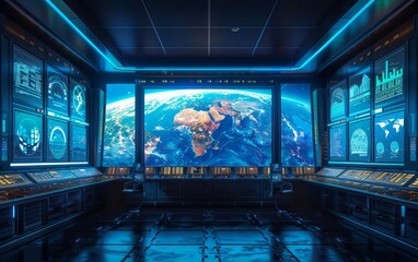 Realtime climate monitoring with satellite feeds and interactive global climate models GCMs in a futuristic control room