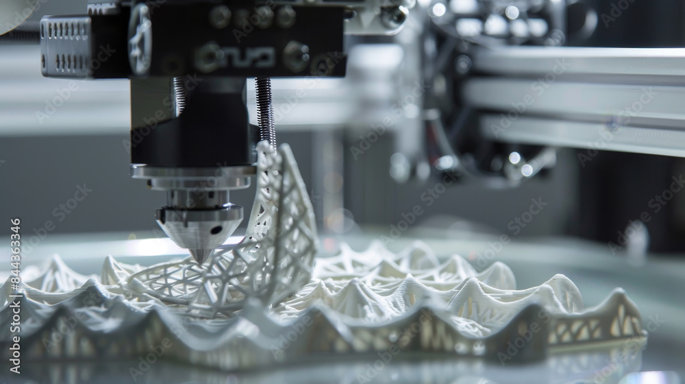 Poster a 3d printer is in the process of creating a white structure