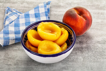 Ripe sweet and juicy canned peach