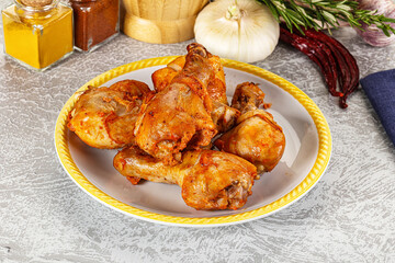 Raw marinated chicken drumstick for cooking