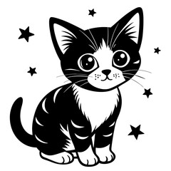 the kitten marvels  vector silhouette illustration