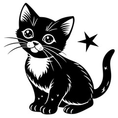 the kitten marvels  vector silhouette illustration