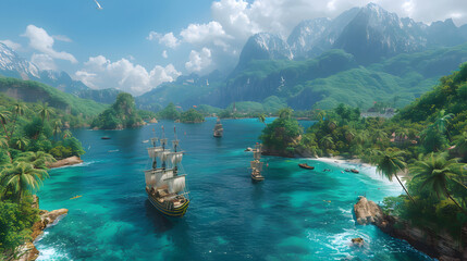 Pirate ship goes to the island