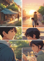 illustration of a boy falling in love with a girl. cartoon and anime style