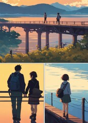 illustration of a boy falling in love with a girl. cartoon and anime style