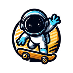 cute cartoon astronauts playing skateboard