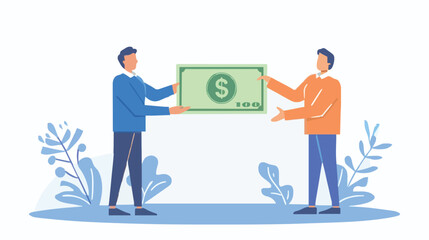 Two businessmen holding dollar. Making business together, financial advice, controlling market