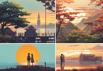 illustration of a boy falling in love with a girl. cartoon and anime style