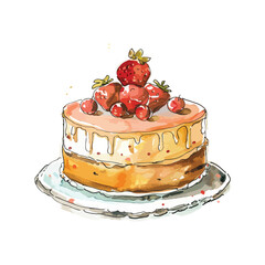 a drawing of a cake with strawberry and cream