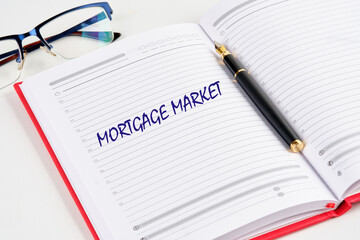 The word mortgage market the inscription in the notebook