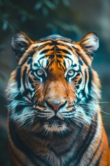 Fototapeta premium A tiger is staring at the camera with its eyes wide open