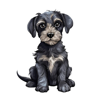 Watercolor Illustration of Schnoodle Dog