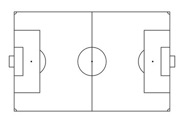 Football pitch. Soccer field line style. Black outline court and stadium scheme on white background. Football match, league scheme. Vector © Volodymyr