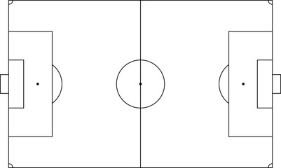 Football pitch. Soccer field line style. Black outline court and stadium scheme on white background. Football match, league scheme. Vector