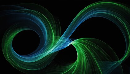 Black background with dark blue and green lines and waves futuristic abstract technology wallpaper. Dark Blue-Green Futuristic Abstraction
