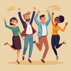 Happy office workers joyful staff or employee success teams or colleagues celebrate work achievement