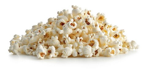 Freshly Popped Sweet Popcorn Pile on White Background