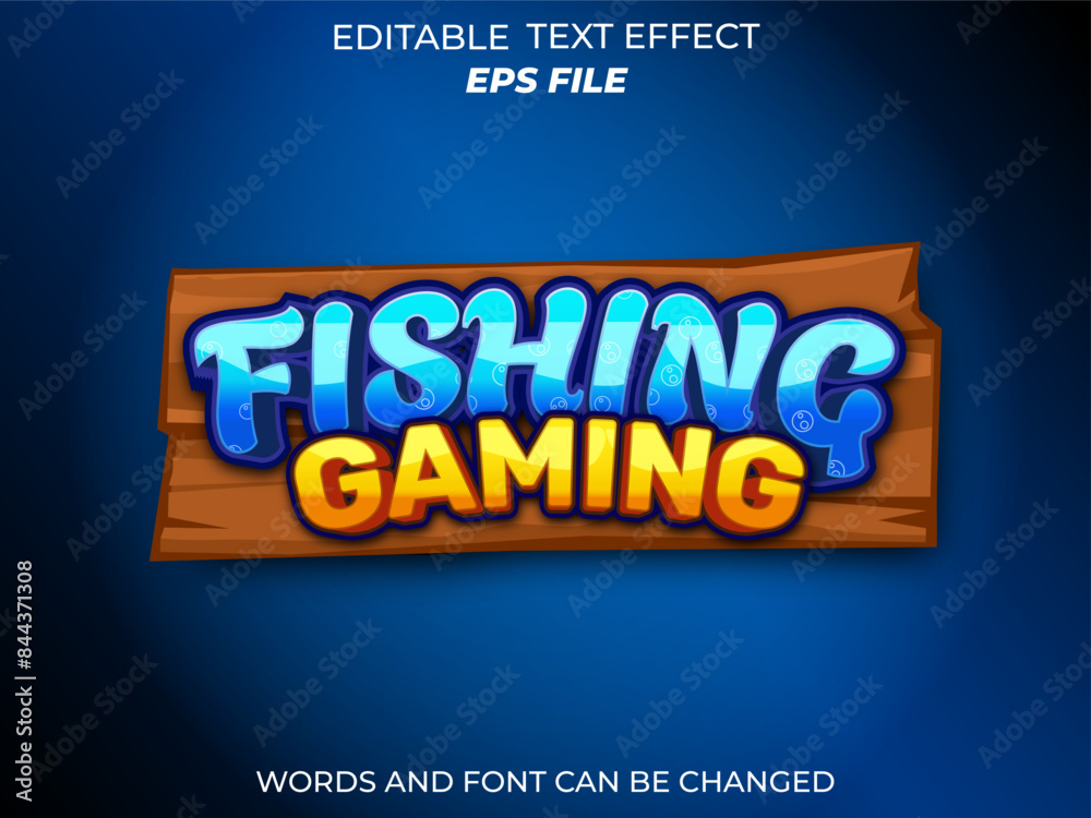 Fototapete fishing game text effect, font editable, typography, 3d text for games. vector template