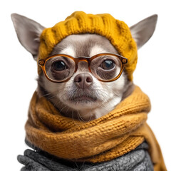 Obraz premium A chihuahua wearing glasses and a yellow hat