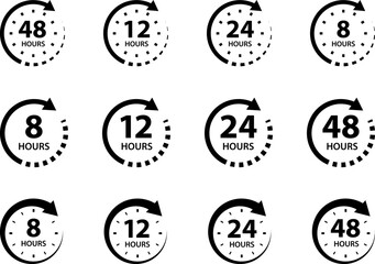 Hours time arrow. Time line icon. Delivery and service time icon. Deadline concept. Work time symbol isolated on white background.