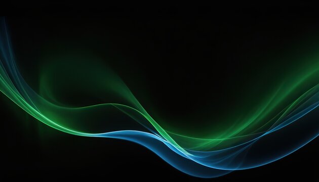 Abstract background with blue and green waves on a black background. Color light green abstract waves design
