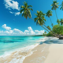 Obraz premium Tropical Beach Paradise With Palm Trees and Clear Blue Water