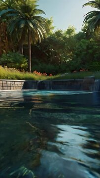tropical resort pool, high resolution, hyper realistic, real details