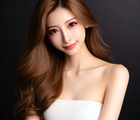 白いチューブトップの美女