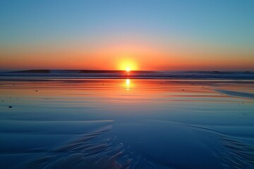 Peaceful Ocean Sunset Reflection on Sandy Beach