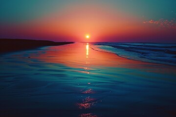 Obraz premium Sunset Reflections on a Coastal Beach