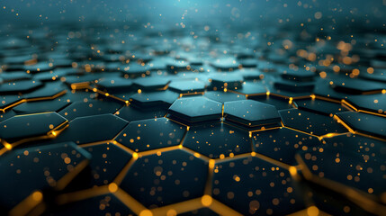 Fototapeta premium Abstract hexagon background Futuristic technology concept. 3D illustration. Hexadecimal geometric figure. The surface is shiny and square.