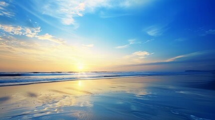 Obraz premium Tranquil Beach Sunset With Golden Reflection in the Water