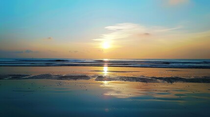 Obraz premium Sunset Reflection on a Calm Beach