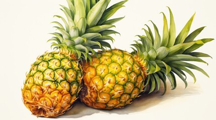 A watercolor of pineapples clipart, isolated on white background
