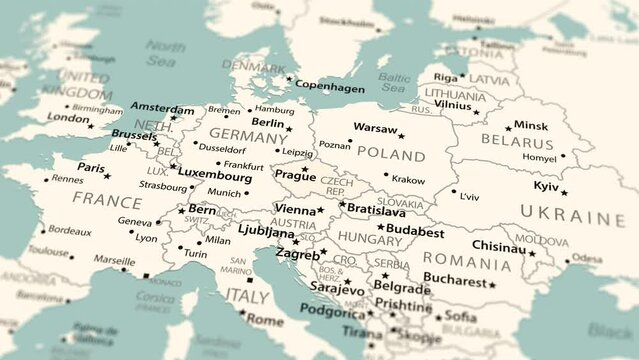 Czech Republic on the world map. Smooth map rotation. 4K animation.