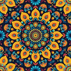 Fototapeta premium Design a seamless abstract background with intricate mandala patterns in vibrant colors, suitable for use as a repeating pattern, a seamless pattern