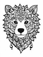 Fototapeta premium Mandala, black and white illustration for coloring animals, wolf. Clip art of wolf face