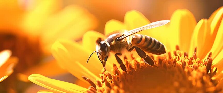 Bees on blossom flowers background